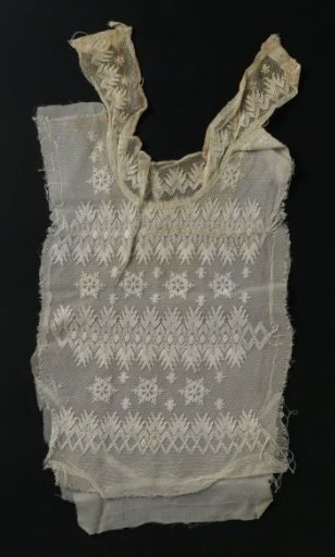Chemisette of lace embroidery on machine-made tulle with snowflakes