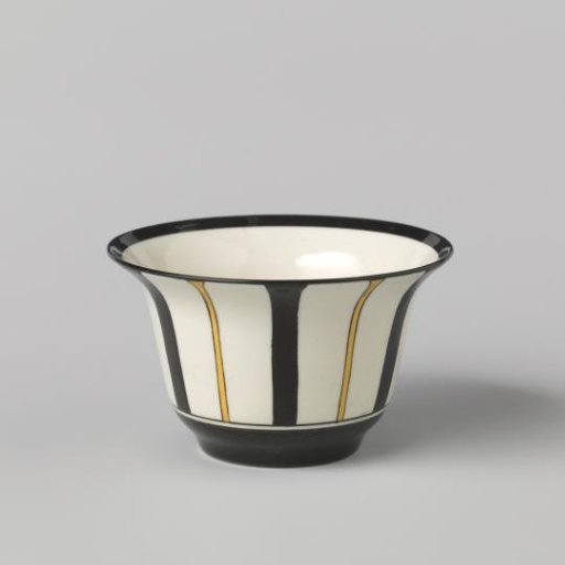 Cup with linear decoration in yellow and black on a cream ground