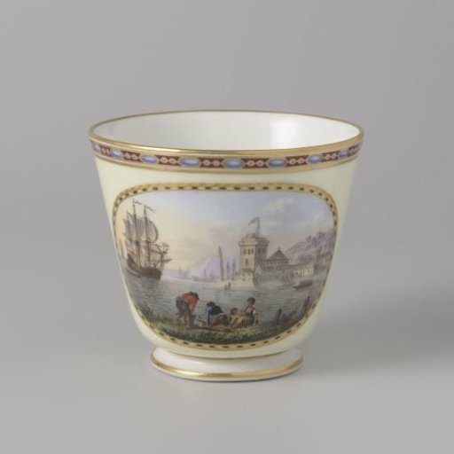 Cup, polychrome painted with harbor views