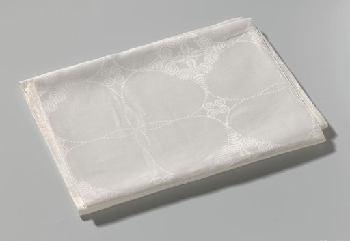 Tablecloth of linen damask with floral motif and roosters