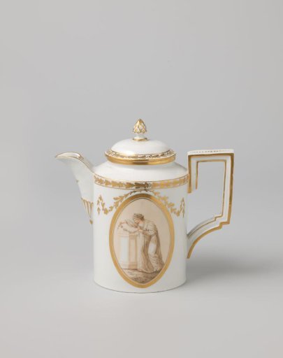 Coffeepot with a woman in a medallion