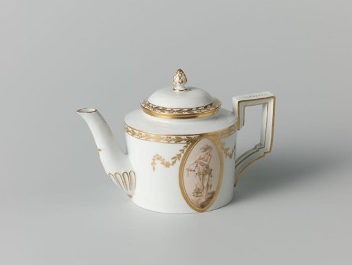 Cover of a teapot with a woman in a medallion