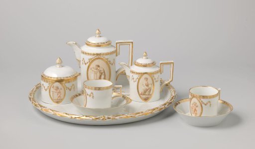 Coffee and thee service (tête-a-tête) with men, women or putti in medallions
