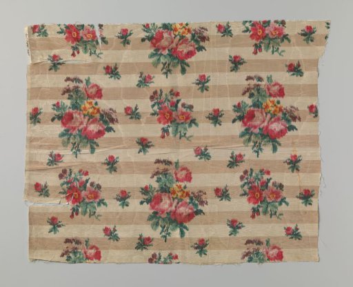 Fragment of chiné silk cut for a chair seat