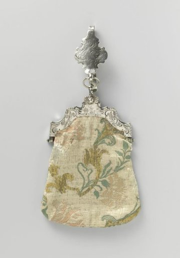 Shoulder bag of silver and silk brocade