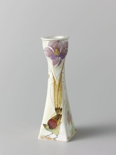 Candelabrum of porcelain painted with birds and flowers