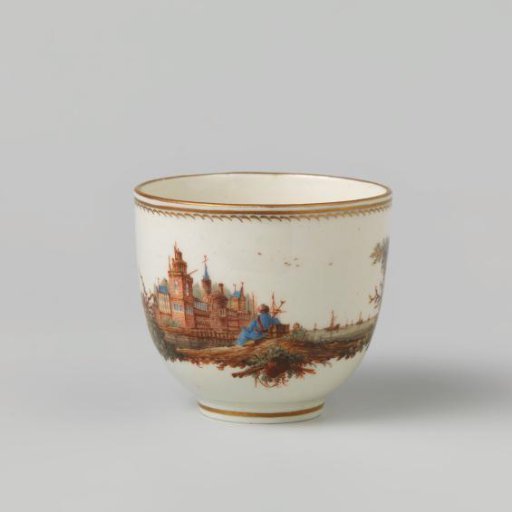 Cup, painted with a water landscape with castle/palace