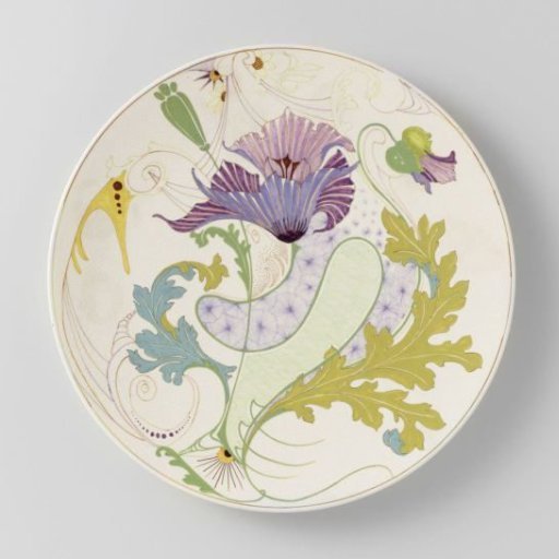 Earthenware wall plaque with decoration of flowers and leaves and scaly fields