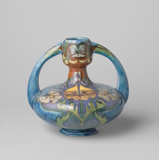 Vase, polychrome painted with symmetrical floral decoration