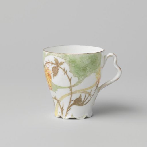 Cup decorated with a floral motif and hatched fields