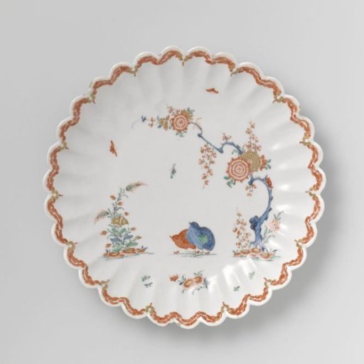 Dish with quails near flowering plants