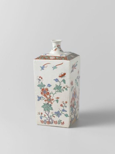 Square bottle with flowering plants and birds