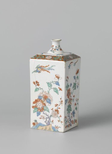Square bottle with flowering plants and birds