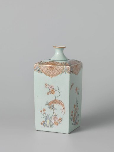 Square bottle with flowering plants, birds and insects