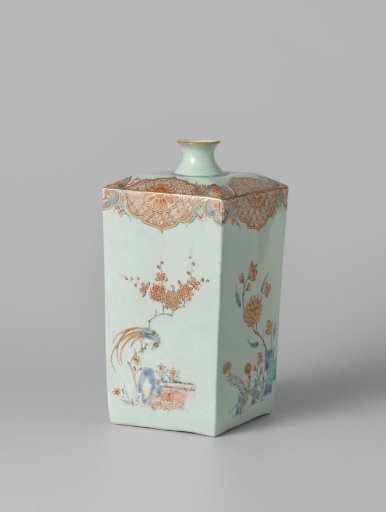Square bottle with flowering plants, birds and insects