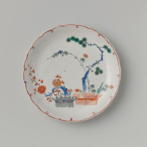Scalloped saucer with The Three Friends of Winter