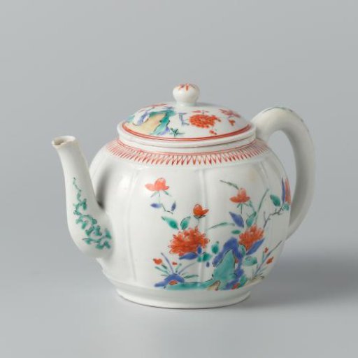 Eight-lobed teapot with prunus, peony and floral scrolls