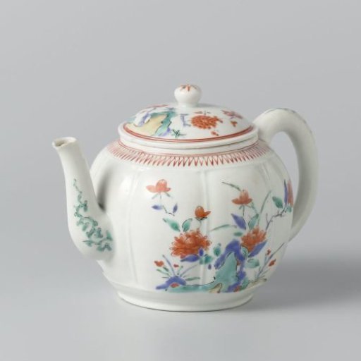 Eight-lobed teapot with prunus, peony and floral scrolls