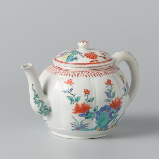 Eight-lobed teapot with prunus, peony and floral scrolls