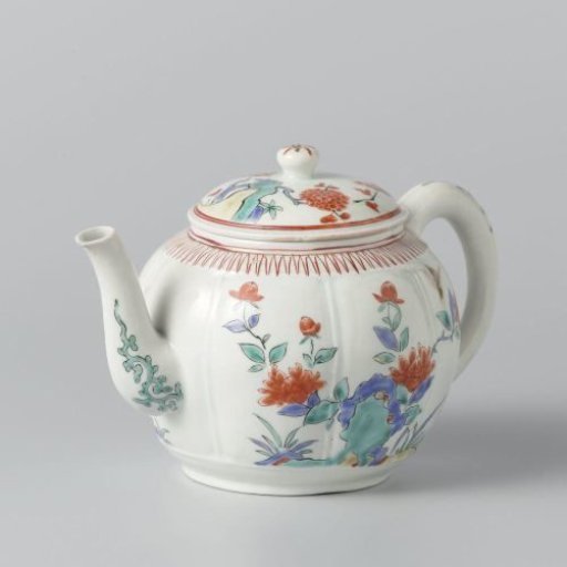 Eight-lobed teapot with prunus, peony and floral scrolls