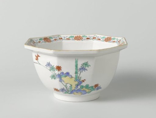 Octagonal bowl with bamboo, prunus, rocks and hoop