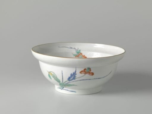 Bowl with shishi and flower sprays in relief and enamels