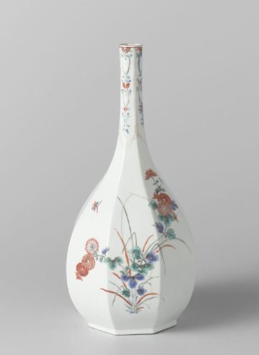 Octagonal bottle with flowering plants and floral scrolls