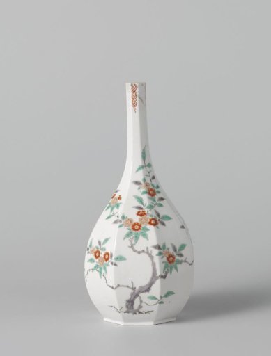 Octagonal bottle vase with a flowering tree