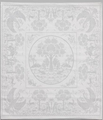 Linen damask napkin with hunting scene