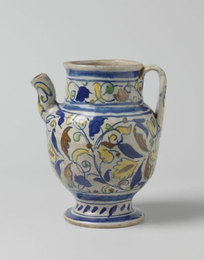 Syrup jug of multicolored painted majolica