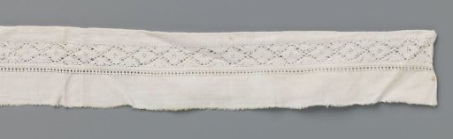 Fragment of a pillowcase with bobbin lace inserts with a row of four-lobed rosettes between half pointed ovals
