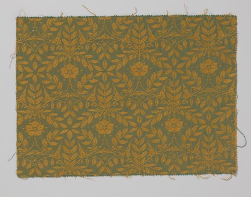 Sample of jacquard-woven cotton with a pattern of flowers, leaves, and butterflies