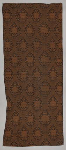 Curtain with pattern of flowers within broad pointed oval bands