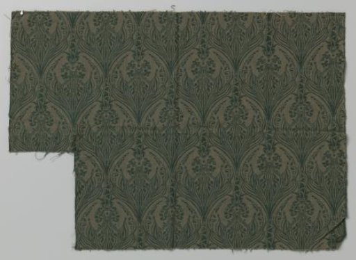 Upholstery fabric with hyacinths, green weft on beige warp