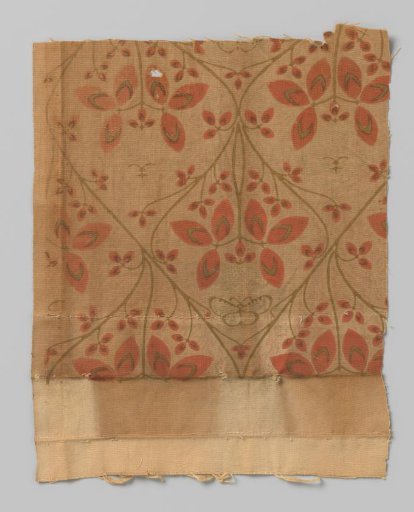 Fragment of printed cretonne with a pattern of clover and butterfly within pointed ovals