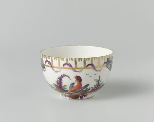 Head without an ear, polychrome painted with a bird on a branch