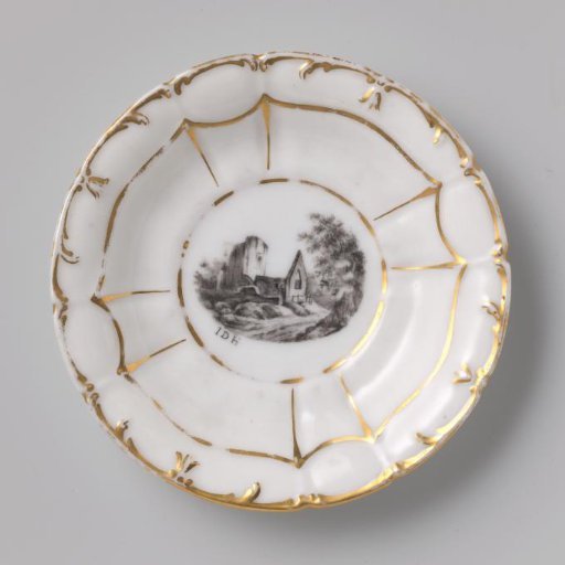 Saucer with a ruin in a landscape