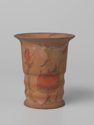 Vase polychromed with watercolor on light brown ground