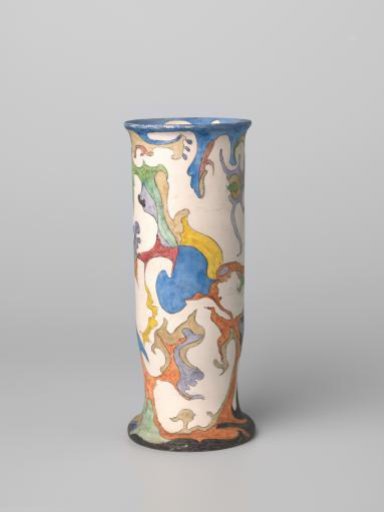 Vase, cylindrical, polychromed with watercolor