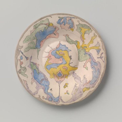 Plate with raised mirror, polychromed with watercolor