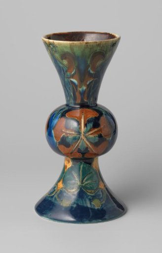 Vase, diabolus-shaped with a spherical nodus, painted with plant motifs