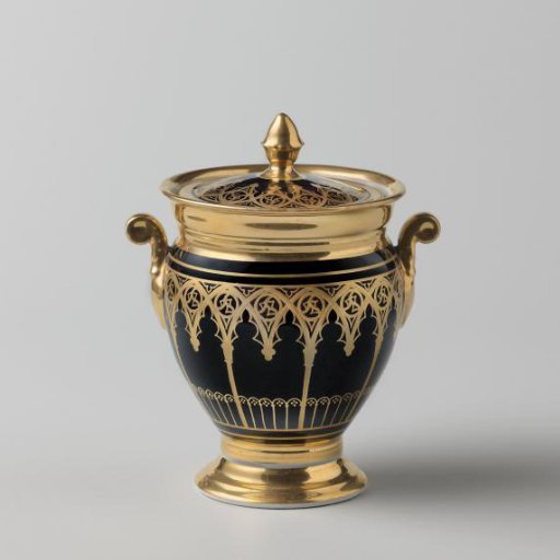 Cover of a sugar bowl with a gothic arcade decoration