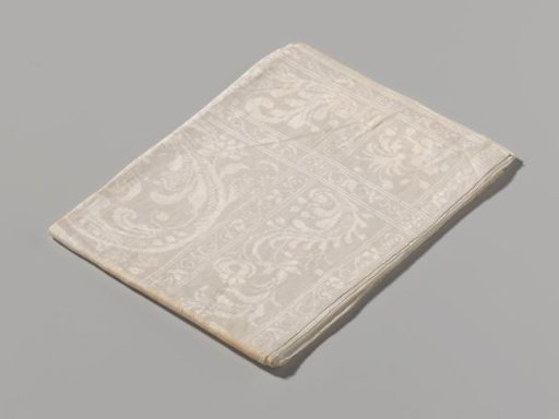 Tablecloth with pre-bizarre pattern with volutes, marked HB 12.