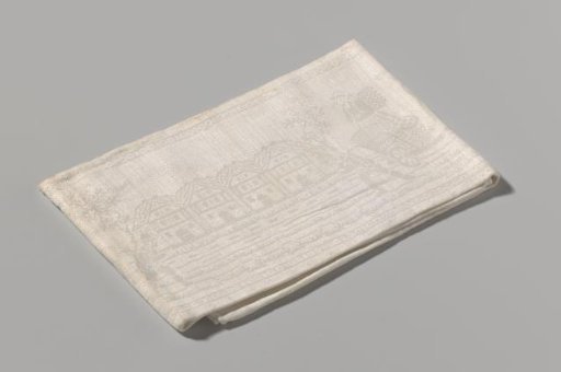 Napkin with rural scenes, marked BdW and 24