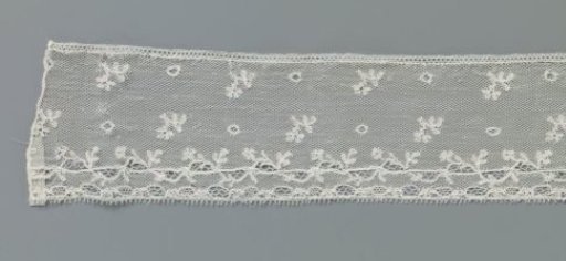 Strip of Bobbin Lace with Fine Scrollwork Along a Straight Line Under a Strew Pattern