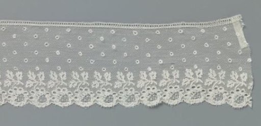 Strip of Bobbin Lace with Shell Border of Hanging Roses under a Strew Pattern of Openwork Circles
