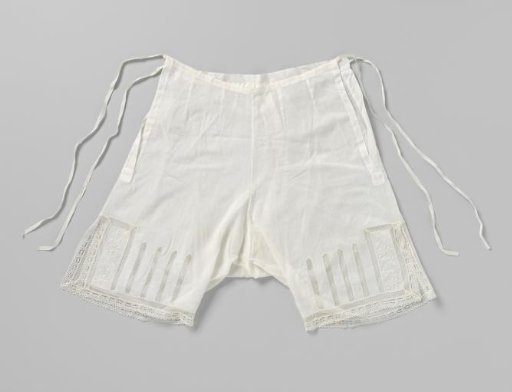 Cotton trousers, part of a three-piece lingerie set, with white embroidery, lace and monogram SvD