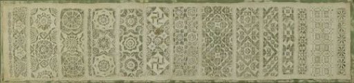 Sampler, practice cloth, or specimen cloth with needle lace stitches