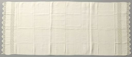 Strip of Linen with Lace Embroidery and Bobbin Lace on the Short Ends