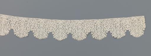 Strip of bobbin lace with fine thistle flowers and irregular shell edges